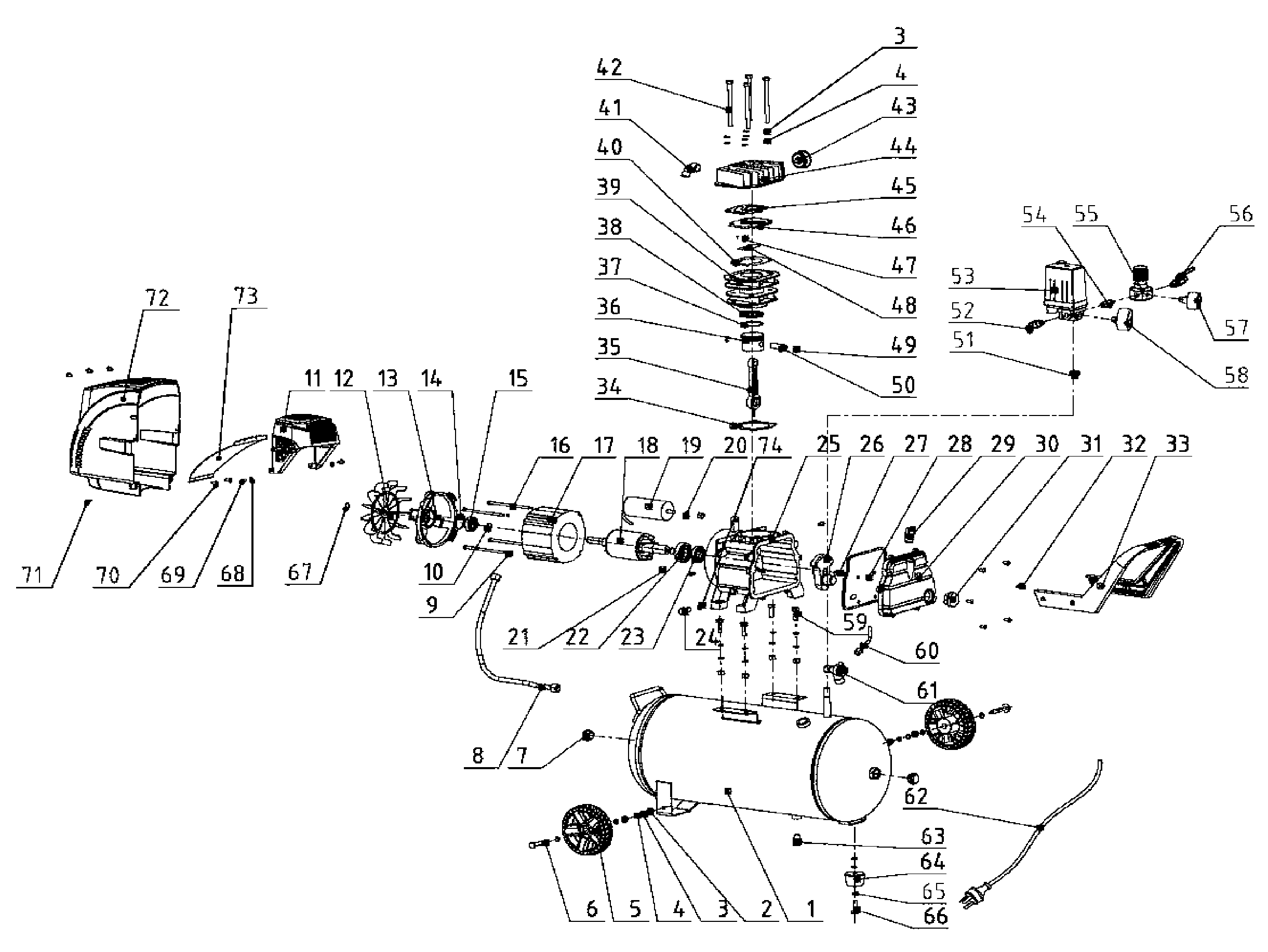 Default Diagram and Parts List for CT224-B2 Type 1 Black and Decker Compressor